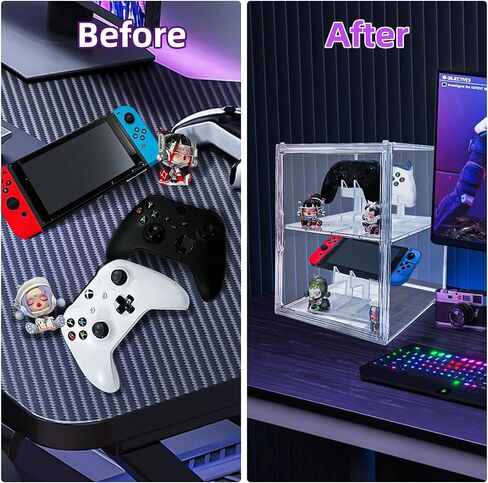 BOHOIDEE Universal Dual Controller Holder for PS4 PS5 Xbox ONE Switch, Headset Holder Clear Acrylic Display Case and Stands & Stickers, Dustproof Gaming Accessories Organizer Stand in Saudi Arabia