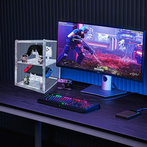BOHOIDEE Universal Dual Controller Holder for PS4 PS5 Xbox ONE Switch, Headset Holder Clear Acrylic Display Case and Stands & Stickers, Dustproof Gaming Accessories Organizer Stand in Saudi Arabia