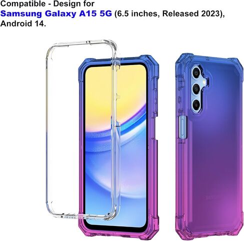 حافظة هاتف Ailiber لهاتف Samsung Galaxy A15، حافظة A15 5G مع واقي شاشة، حماية هيكل طبقة مزدوجة، ممتص الصدمات من مادة TPU بزاوية مقاومة للصدمات، حافظة هاتف محمول واقية متينة لهاتف Galaxy A15-أزرق وردي in Kuwait