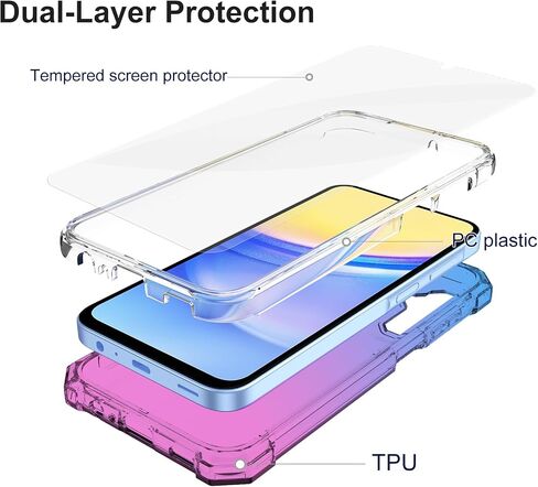 حافظة هاتف Ailiber لهاتف Samsung Galaxy A15، حافظة A15 5G مع واقي شاشة، حماية هيكل طبقة مزدوجة، ممتص الصدمات من مادة TPU بزاوية مقاومة للصدمات، حافظة هاتف محمول واقية متينة لهاتف Galaxy A15-أزرق وردي in Kuwait