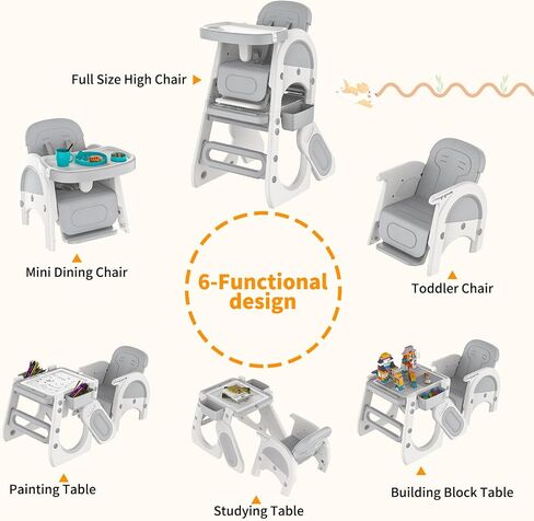 Baby High Chair, Convertible Highchair for Babies and Toddlers |Table and Chair Set | Building Block Table| Studying Table | Toddler Chair with Safety Harness,Adjustable Back&Footrest in Saudi Arabia