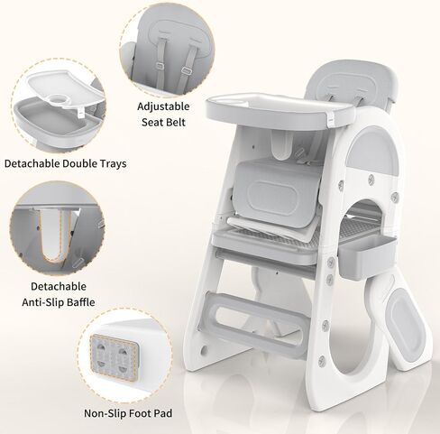 Baby High Chair, Convertible Highchair for Babies and Toddlers |Table and Chair Set | Building Block Table| Studying Table | Toddler Chair with Safety Harness,Adjustable Back&Footrest in Saudi Arabia