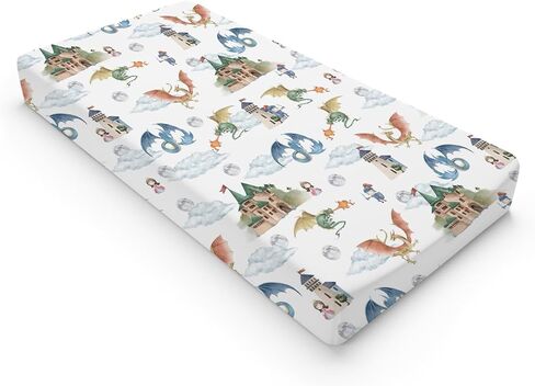 Fairytale Dragons Castle Changing Pad Cover Watercolor Dragon Princess Knight Moon Clouds Baby Diaper Change Table Cover for Boy Girl Soft Stretchy Snug Fitted Changing Table Sheets Mats 32''x16'' in Saudi Arabia