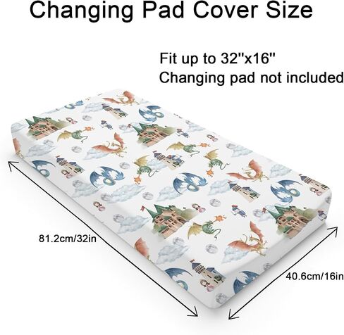 Fairytale Dragons Castle Changing Pad Cover Watercolor Dragon Princess Knight Moon Clouds Baby Diaper Change Table Cover for Boy Girl Soft Stretchy Snug Fitted Changing Table Sheets Mats 32''x16'' in Saudi Arabia