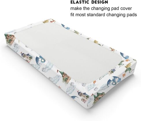 Fairytale Dragons Castle Changing Pad Cover Watercolor Dragon Princess Knight Moon Clouds Baby Diaper Change Table Cover for Boy Girl Soft Stretchy Snug Fitted Changing Table Sheets Mats 32''x16'' in Saudi Arabia