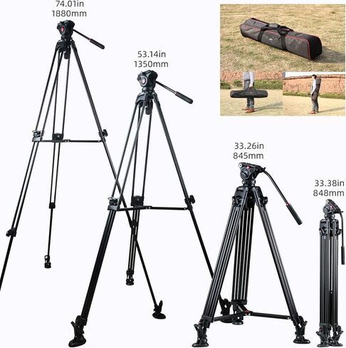 VILTROX Heavy Duty Tripod, 74 Inch Fluid Head Video Tripod, 22lbs Sturdy Heavy-duty Tripod with QR Plate, Hand Bar, Carrying bag, Mid-Level Spreader Travel Tripod for DSLR Camcorder (VX-18M II) in Saudi Arabia
