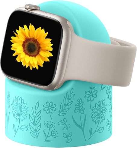 Floral Charger Stand Compatible with Apple Watch Series 9/8/SE2/SE/Ultra2/Ultra/7/6/5/4/3/2/1 (49mm 45mm 44mm 42mm 41mm 40mm 38mm), Silicone Charger Stand, Supports Nightstand Mode, Black in Kuwait