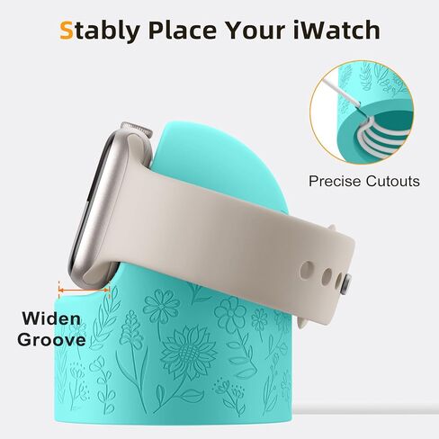 Floral Charger Stand Compatible with Apple Watch Series 9/8/SE2/SE/Ultra2/Ultra/7/6/5/4/3/2/1 (49mm 45mm 44mm 42mm 41mm 40mm 38mm), Silicone Charger Stand, Supports Nightstand Mode, Black in Kuwait