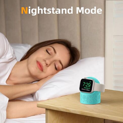 Floral Charger Stand Compatible with Apple Watch Series 9/8/SE2/SE/Ultra2/Ultra/7/6/5/4/3/2/1 (49mm 45mm 44mm 42mm 41mm 40mm 38mm), Silicone Charger Stand, Supports Nightstand Mode, Black in Kuwait