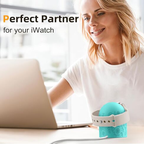 Floral Charger Stand Compatible with Apple Watch Series 9/8/SE2/SE/Ultra2/Ultra/7/6/5/4/3/2/1 (49mm 45mm 44mm 42mm 41mm 40mm 38mm), Silicone Charger Stand, Supports Nightstand Mode, Black in Kuwait