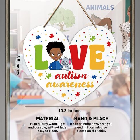 الوعي بالتوحد الصبي الأسود جدار الباب علامة، ملهمة التوحد علامة الحضانة المنزل مدرسة طفل أطفال غرفة نوم الخشب شنقا جدار ديكور علامة، الهدايا التحفيزية للطفل التوحد، الحب الوعي بالتوحد in Kuwait