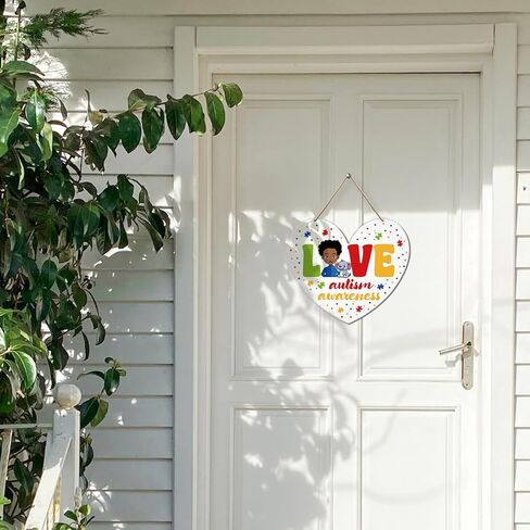 الوعي بالتوحد الصبي الأسود جدار الباب علامة، ملهمة التوحد علامة الحضانة المنزل مدرسة طفل أطفال غرفة نوم الخشب شنقا جدار ديكور علامة، الهدايا التحفيزية للطفل التوحد، الحب الوعي بالتوحد in Kuwait