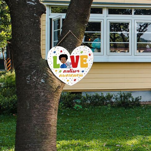 الوعي بالتوحد الصبي الأسود جدار الباب علامة، ملهمة التوحد علامة الحضانة المنزل مدرسة طفل أطفال غرفة نوم الخشب شنقا جدار ديكور علامة، الهدايا التحفيزية للطفل التوحد، الحب الوعي بالتوحد in Kuwait