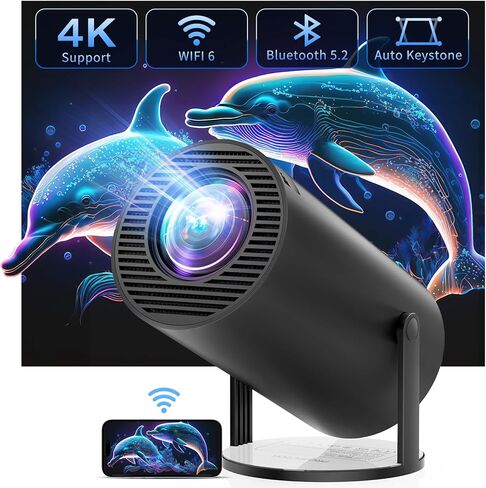 جهاز عرض CLOKOWE 4K صغير مع واي فاي وبلوتوث - دوران 180 درجة وحجر مفاتيح تلقائي، دعم كامل HD 1080P، جهاز عرض أفلام محمول خارجي، متوافق مع عصا التلفزيون/Windows/iOS/Android/HDMI/USB in Saudi Arabia