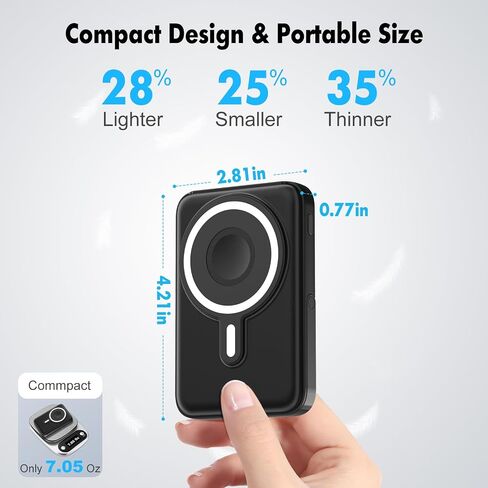 Wireless Portable Charger,3-in-1 Magnetic Power Bank 10000mAh with LED Display,22.5W Fast Charging Mag-Safe Battery Pack,Compatible with iPhone 15/14/13/12, Apple Watch Series, Airpods (Black) in Saudi Arabia