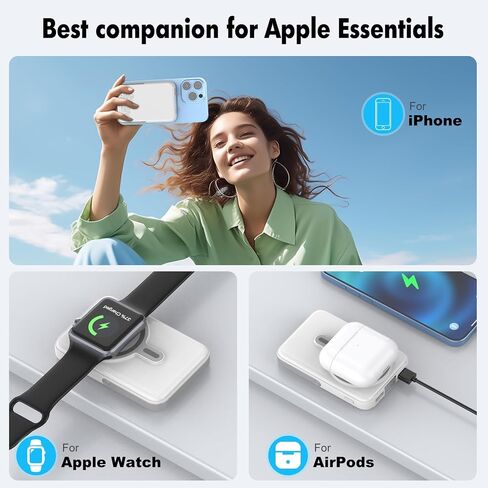 Wireless Portable Charger,3-in-1 Magnetic Power Bank 10000mAh with LED Display,22.5W Fast Charging Mag-Safe Battery Pack,Compatible with iPhone 15/14/13/12, Apple Watch Series, Airpods (Black) in Saudi Arabia