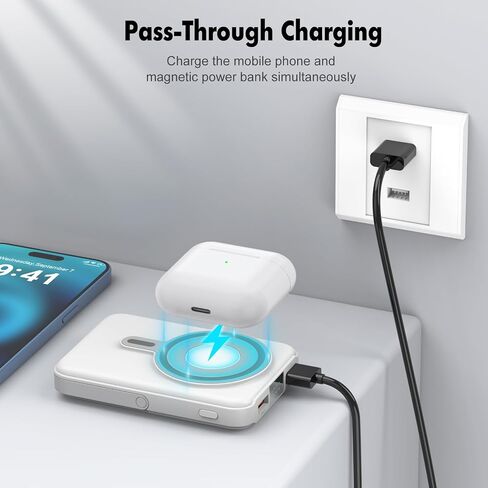 Wireless Portable Charger,3-in-1 Magnetic Power Bank 10000mAh with LED Display,22.5W Fast Charging Mag-Safe Battery Pack,Compatible with iPhone 15/14/13/12, Apple Watch Series, Airpods (Black) in Saudi Arabia