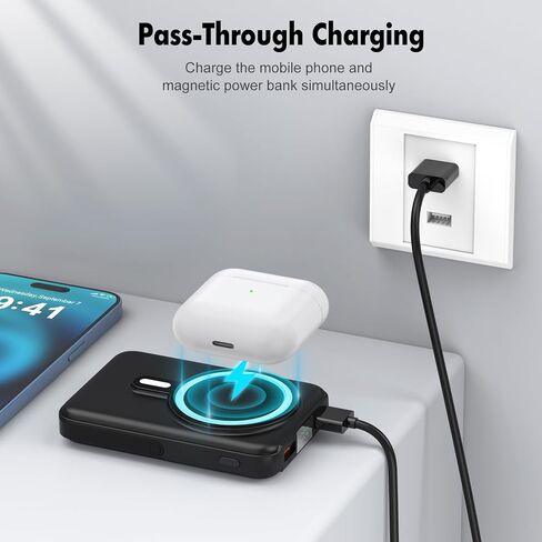 Wireless Portable Charger,3-in-1 Magnetic Power Bank 10000mAh with LED Display,22.5W Fast Charging Mag-Safe Battery Pack,Compatible with iPhone 15/14/13/12, Apple Watch Series, Airpods (Black) in Saudi Arabia
