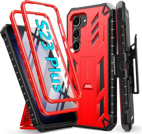 FNTCASE for Samsung Galaxy S23-Plus Case: Heavy Duty Rugged Shockproof Protective Cover with Belt-Clip Holster & Kickstand | Military Grade Protection Phone Case for Galaxy S23 Plus Black in Saudi Arabia