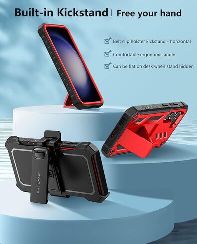 FNTCASE for Samsung Galaxy S23-Plus Case: Heavy Duty Rugged Shockproof Protective Cover with Belt-Clip Holster & Kickstand | Military Grade Protection Phone Case for Galaxy S23 Plus Black in Saudi Arabia