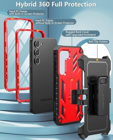 FNTCASE for Samsung Galaxy S23-Plus Case: Heavy Duty Rugged Shockproof Protective Cover with Belt-Clip Holster & Kickstand | Military Grade Protection Phone Case for Galaxy S23 Plus Black in Saudi Arabia