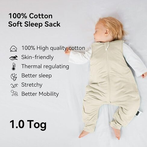 BubblePanda Toddler Sleep Sack with Feet 12-24 Months 100% Cotton Wearable Blanket with Legs 1t-2t Baby Sleep Bag Walker 1.0 Tog Soft Quilted 2-Way Zipper in Kuwait