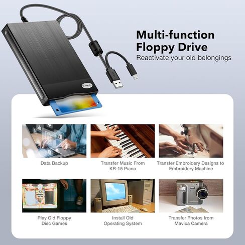 قارئ القرص المرن 3.5 بوصة USB محرك الأقراص المرنة خارجي 3 1/2 قارئ القرص المرن محرك الأقراص المرنة المحمول USB C للكمبيوتر المحمول والكمبيوتر المحمول مع نظام التشغيل Windows 11/10 (نسيج الطائرة، 3.5 بوصة) in Kuwait