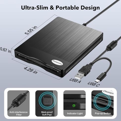 قارئ القرص المرن 3.5 بوصة USB محرك الأقراص المرنة خارجي 3 1/2 قارئ القرص المرن محرك الأقراص المرنة المحمول USB C للكمبيوتر المحمول والكمبيوتر المحمول مع نظام التشغيل Windows 11/10 (نسيج الطائرة، 3.5 بوصة) in Kuwait