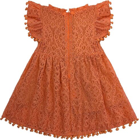 Toddler Girls Lace Dress Pom Pom Ruffle Sleeve Kids Party Birthday Princess Dresses for Age 12 Months-5 Years in Saudi Arabia