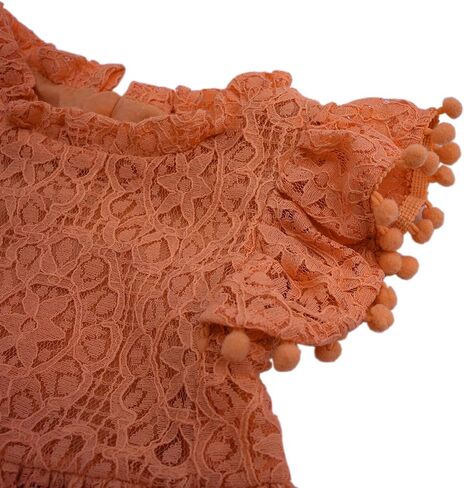 Toddler Girls Lace Dress Pom Pom Ruffle Sleeve Kids Party Birthday Princess Dresses for Age 12 Months-5 Years in Saudi Arabia