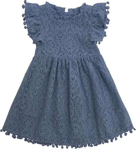 Toddler Girls Lace Dress Pom Pom Ruffle Sleeve Kids Party Birthday Princess Dresses for Age 12 Months-5 Years in Saudi Arabia