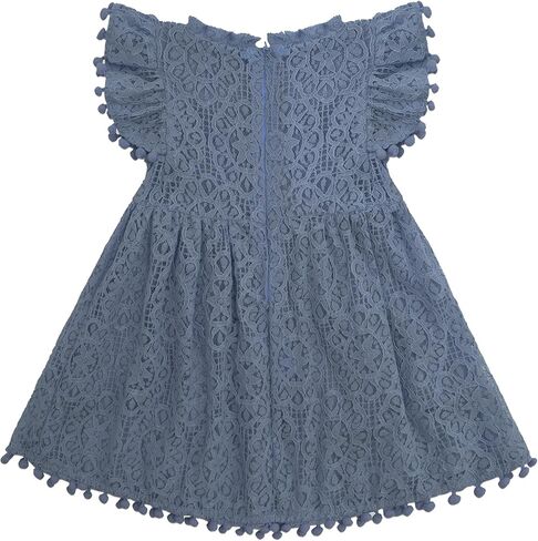 Toddler Girls Lace Dress Pom Pom Ruffle Sleeve Kids Party Birthday Princess Dresses for Age 12 Months-5 Years in Saudi Arabia