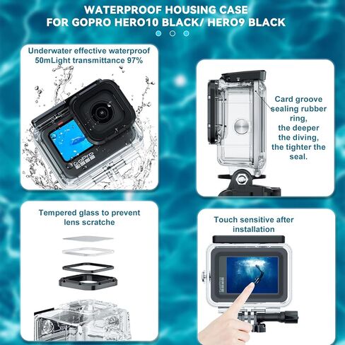 كاميرا الغوص 3 في 1 من O'woda لـ GoPro12 /11: حافظة مقاومة للماء بطول 164 قدمًا + حامل مقبض يد عائم + واقي شاشة وعدسة لـ GoPro Hero12 11 10 9 8 7 in Kuwait