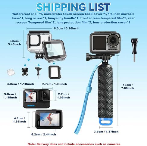 كاميرا الغوص 3 في 1 من O'woda لـ GoPro12 /11: حافظة مقاومة للماء بطول 164 قدمًا + حامل مقبض يد عائم + واقي شاشة وعدسة لـ GoPro Hero12 11 10 9 8 7 in Kuwait