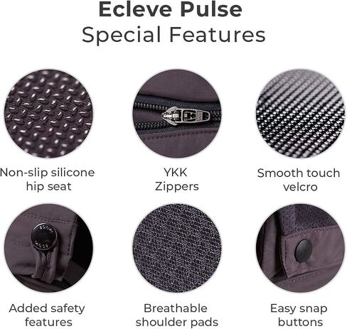 ÉCLEVE Pulse Ultimate Comfort Hip Seat Baby Carrier – Award-Winning 9 Position Front & Back Carry – US Safety Certified Up to 45 lbs (Charcoal Grey) in Saudi Arabia