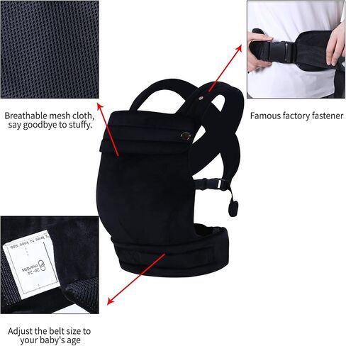 Baby Carrier Newborn to Toddler - Ergonomic,Velvet Fabric Breathable Mesh Cozy and Lightweight Infant Carrier for 7-35lbs,Enhanced Lumbar Support Hands-Free Parenting,All Seasons,Black in Saudi Arabia