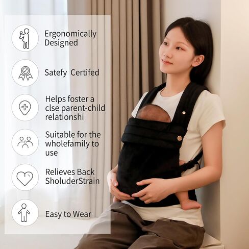 Baby Carrier Newborn to Toddler - Ergonomic,Velvet Fabric Breathable Mesh Cozy and Lightweight Infant Carrier for 7-35lbs,Enhanced Lumbar Support Hands-Free Parenting,All Seasons,Black in Saudi Arabia
