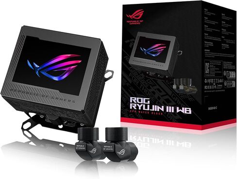 ASUS ROG RYUJIN III WB CPU Water Block-Intel LGA 1700, 1200, 115X, AMD Socket AM4, AM5 Asetek Copper Cold Plate Black, 178 Micro-Cooling, 3.5Inch Full Color LCD Display, Embedded VRM Fan, ROG Fittings in Kuwait