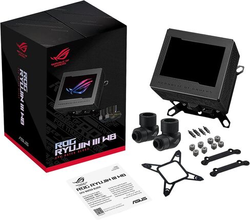 ASUS ROG RYUJIN III WB CPU Water Block-Intel LGA 1700, 1200, 115X, AMD Socket AM4, AM5 Asetek Copper Cold Plate Black, 178 Micro-Cooling, 3.5Inch Full Color LCD Display, Embedded VRM Fan, ROG Fittings in Kuwait