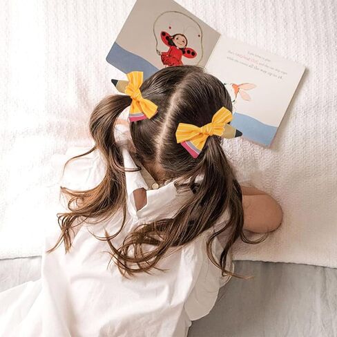 2PCS Back to School Hair Bows Clips The Hand Painted Yellow Pencil Hair Clips with Stripe Design Hairgrips for First Day of School Welcome to School Students Hair Accessories(Big) in Saudi Arabia