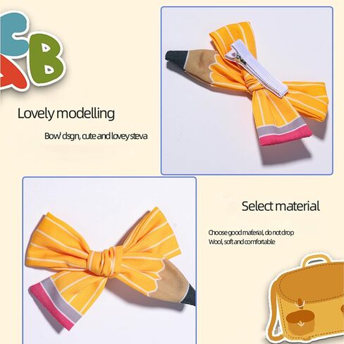 2PCS Back to School Hair Bows Clips The Hand Painted Yellow Pencil Hair Clips with Stripe Design Hairgrips for First Day of School Welcome to School Students Hair Accessories(Big) in Saudi Arabia