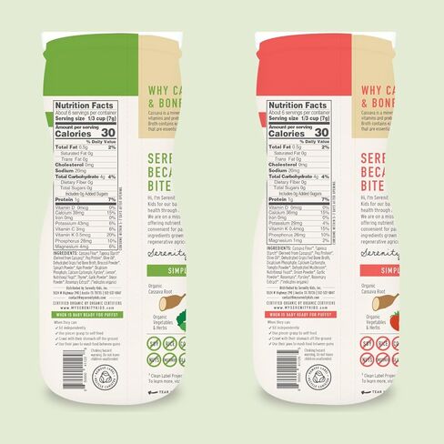 سيرينيتي للأطفال بعمر 6+ أشهر، وجبات خفيفة خالية من الحبوب للأطفال الصغار والرضع | خالي من السكر المضاف، خالي من الغلوتين والأرز، خالي من مسببات الحساسية | مصنوع من الكسافا العضوية والخضار والأعشاب | مجموعة متنوعة من مرق العظام | 6 عدد in Kuwait