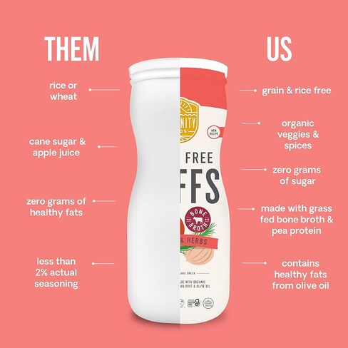 سيرينيتي للأطفال بعمر 6+ أشهر، وجبات خفيفة خالية من الحبوب للأطفال الصغار والرضع | خالي من السكر المضاف، خالي من الغلوتين والأرز، خالي من مسببات الحساسية | مصنوع من الكسافا العضوية والخضار والأعشاب | مجموعة متنوعة من مرق العظام | 6 عدد in Kuwait