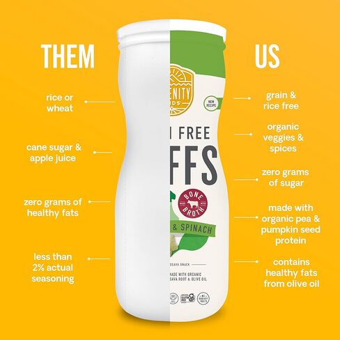 سيرينيتي للأطفال بعمر 6+ أشهر، وجبات خفيفة خالية من الحبوب للأطفال الصغار والرضع | خالي من السكر المضاف، خالي من الغلوتين والأرز، خالي من مسببات الحساسية | مصنوع من الكسافا العضوية والخضار والأعشاب | مجموعة متنوعة من مرق العظام | 6 عدد in Kuwait