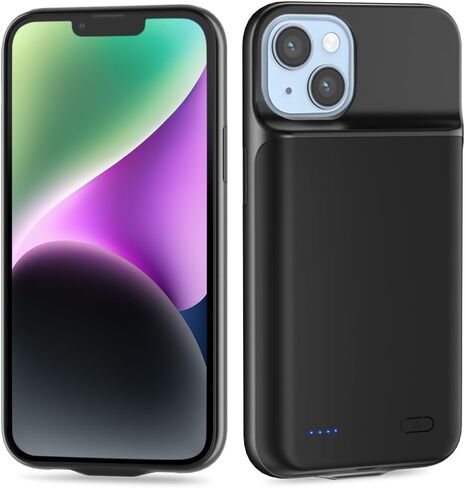 حافظة شحن بطارية لهاتف iPhone 14Plus (6.7 بوصة)، حافظة شاحن محمولة قوية قابلة لإعادة الشحن بقدرة 6800 مللي أمبير في الساعة لهاتف iPhone 14Plus - أسود in Kuwait