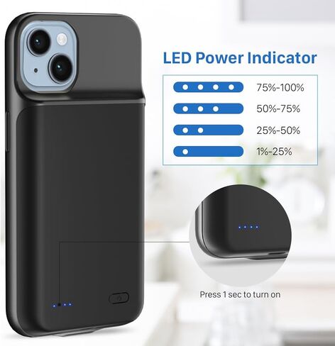 حافظة شحن بطارية لهاتف iPhone 14Plus (6.7 بوصة)، حافظة شاحن محمولة قوية قابلة لإعادة الشحن بقدرة 6800 مللي أمبير في الساعة لهاتف iPhone 14Plus - أسود in Kuwait