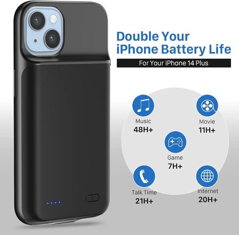 حافظة شحن بطارية لهاتف iPhone 14Plus (6.7 بوصة)، حافظة شاحن محمولة قوية قابلة لإعادة الشحن بقدرة 6800 مللي أمبير في الساعة لهاتف iPhone 14Plus - أسود in Kuwait