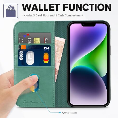TUCCH Case Wallet for iPhone 14 6.1", [3 Card Holder] Slots Folio PU Leather Cover, [RFID Blocking] Stand Flip Case with [TPU Shockproof Interior Case] Compatible with iPhone 14 2022, Classic Black in Saudi Arabia