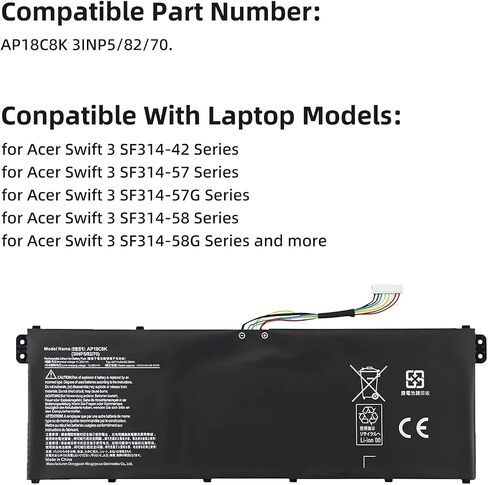 AP18C8K استبدال البطارية لـ Acer Aspire 5 A514-54 A514-54G A514-54-34JQ ، ASPIRE 7 A715-42G SWIFT 3 SF314-42 SF314-57 SF314-57G SF314-58 SF314-59 C933 in Kuwait