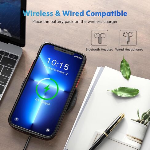 Battery Case for iPhone 15, 10000mAh Charging case for iPhone 15, Slim Portable Power Bank Extended Rechargeable Charger Case Battery Pack (for iPhone 15 (6.1 inch)) Black in Saudi Arabia
